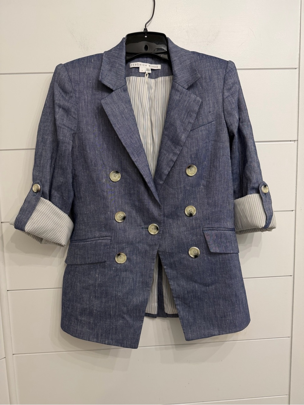 Veronica Beard kelson Linen Double Breasted Roll Sleeve Blazer 36983 - Picture 3 of 11